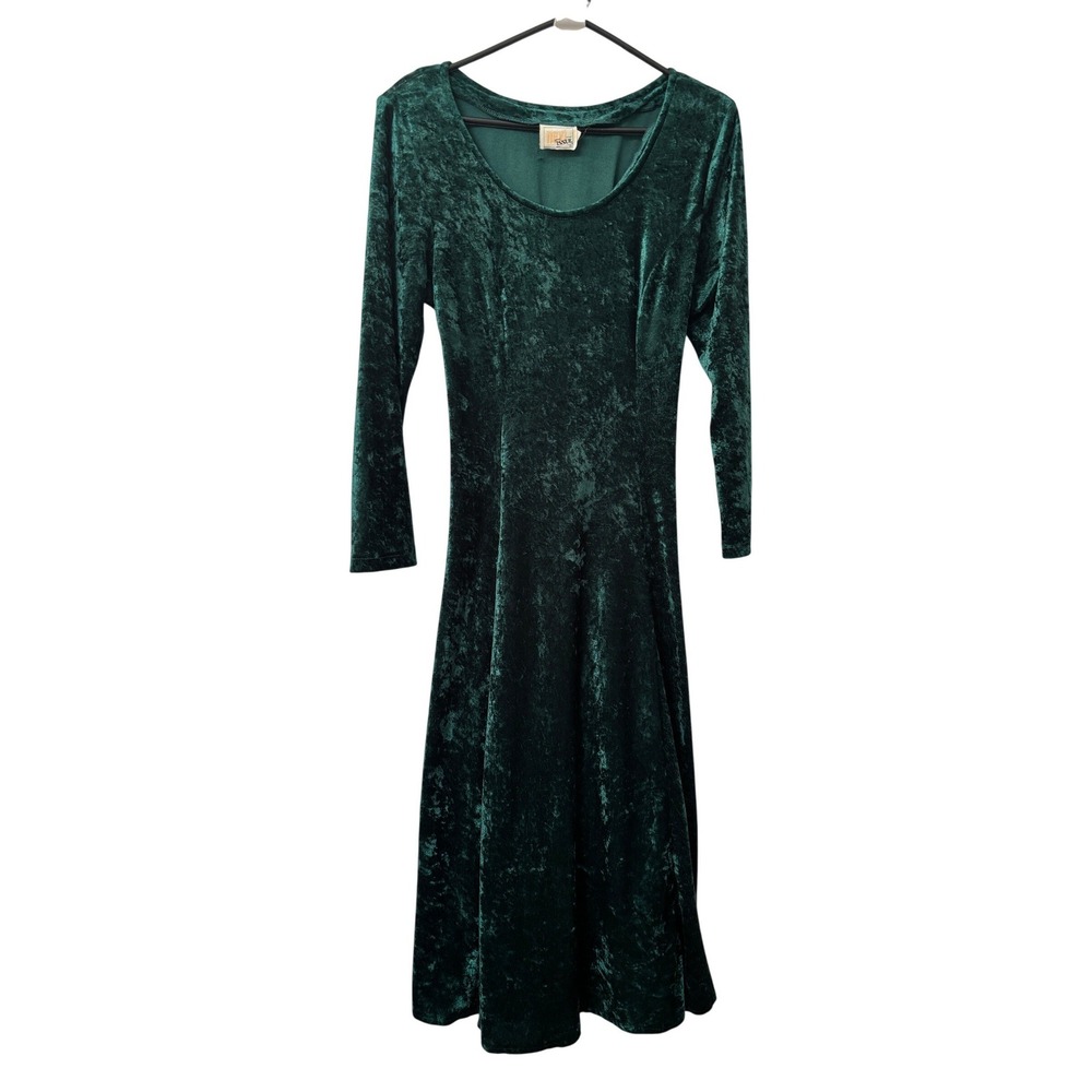 Vintage 90s Next Issue Emerald Green Crushed Velvet Lace Up Back Midi Dress